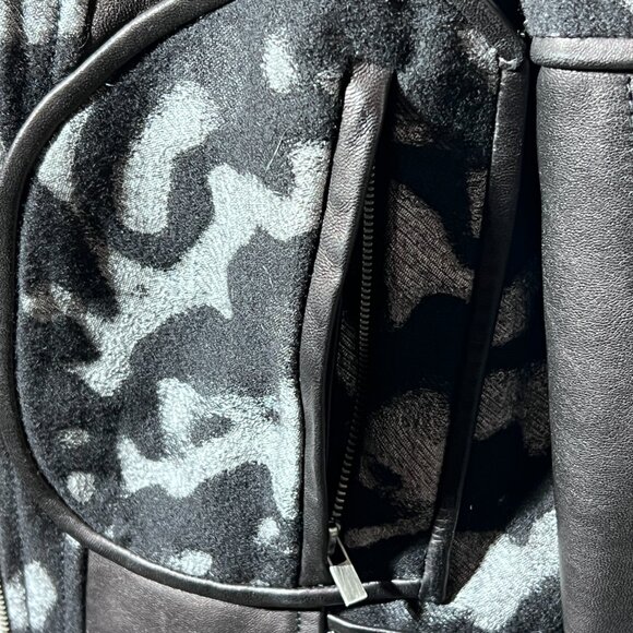 DIANE VON FURSTENBERG "THEODORA" WOOL LEATHER Grey Black MOTO JACKET Sz Med 10 - Picture 7 of 12